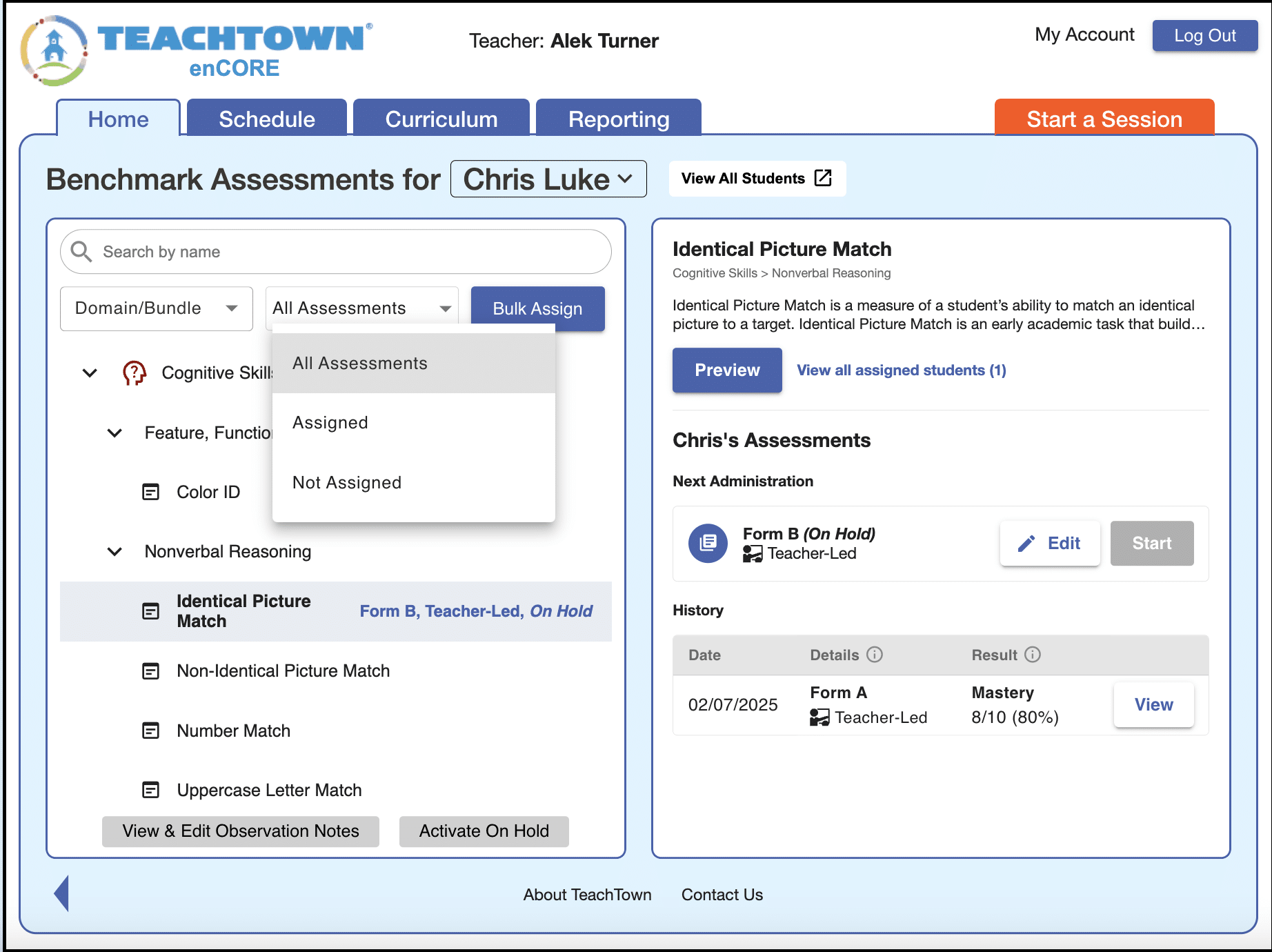 Benchmark Assessments in TeachTown's enCORE